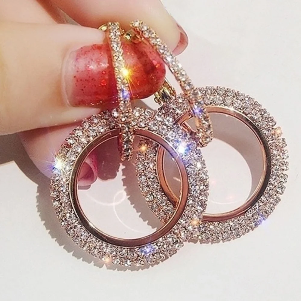 🔥HP🔥Sparkly Rose Gold Rhinestone Drop Earrings NEW - Picture 2 of 8